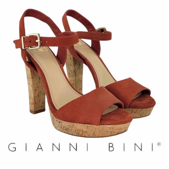 Gianni Bini Shoes - Gianni Bini Palmeera Platform Block Heel Cork Sandals Sz 6.5 - Tiger (Orange)
